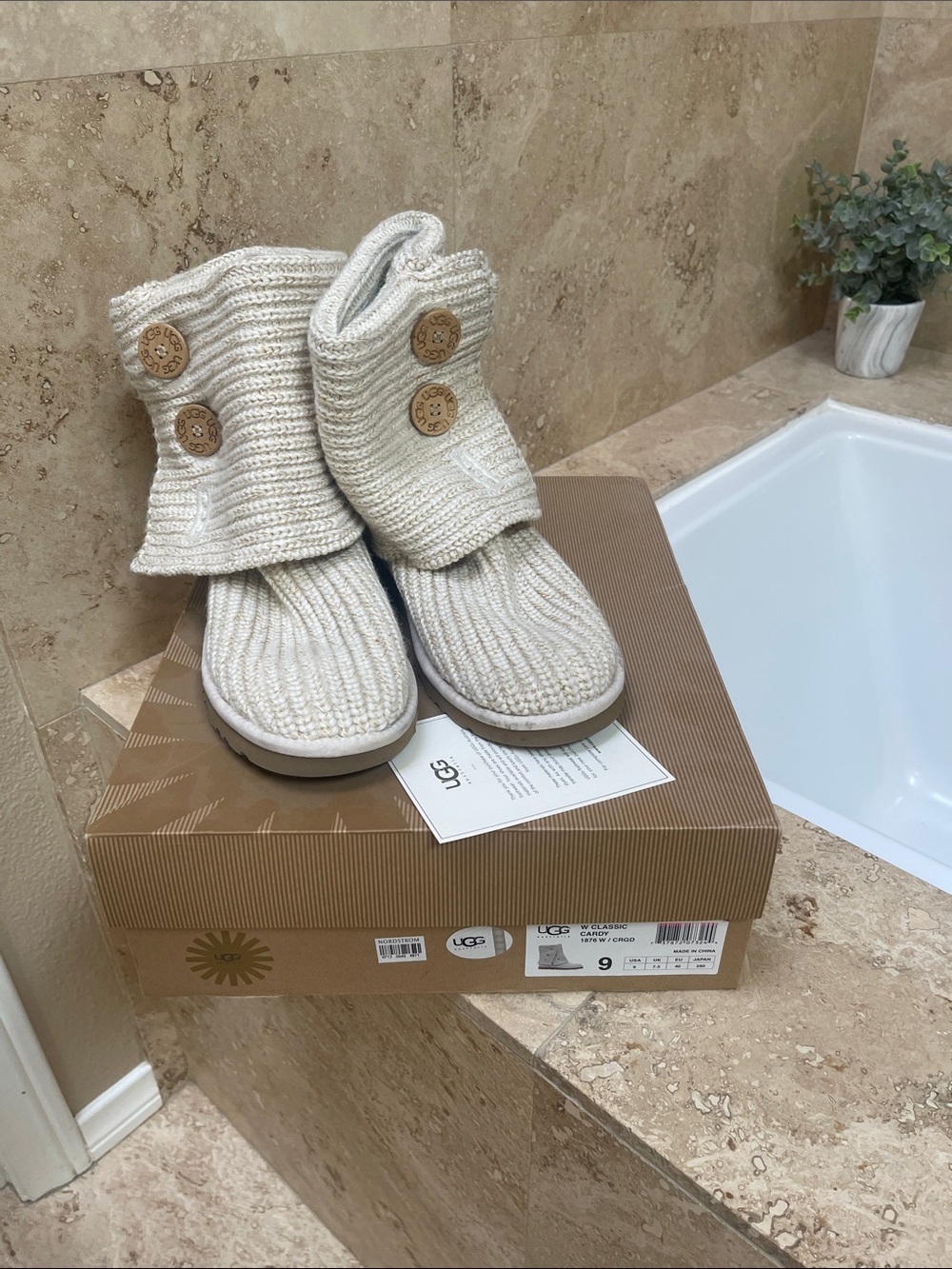 UGG Knit Button Fold-Over Boot - Cream